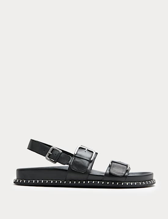 Leather Double Buckle Footbed Sandals