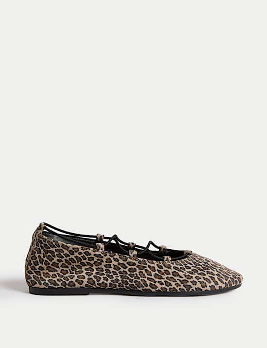 Leather Leopard Print Strappy Flat Pumps