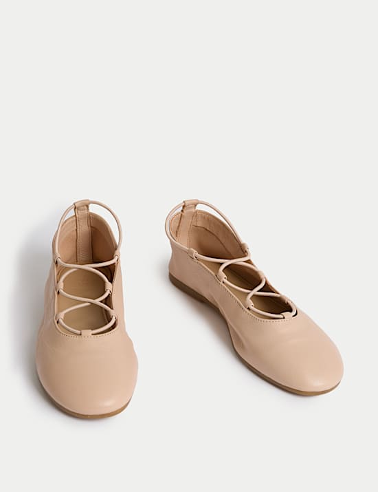Leather Strappy Flat Ballet Pumps