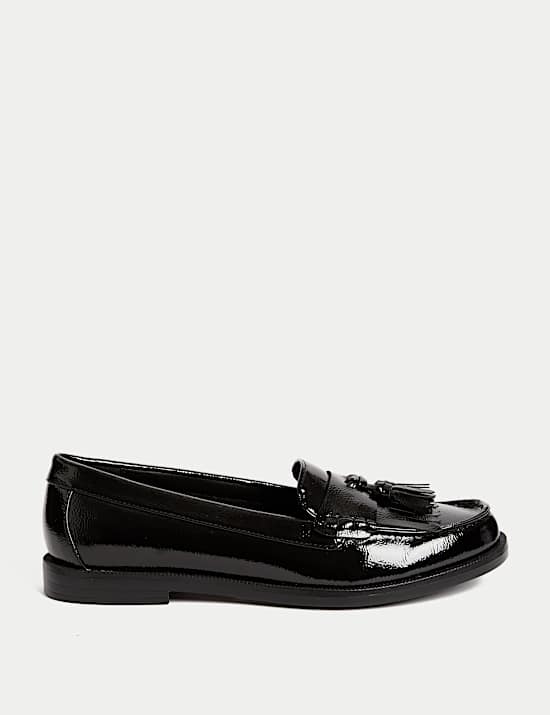 Patent Tassel Slip On Flat Loafers