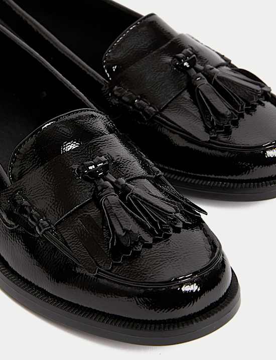 Patent Tassel Slip On Flat Loafers
