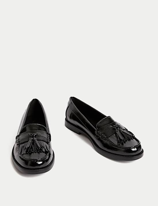 Patent Tassel Slip On Flat Loafers