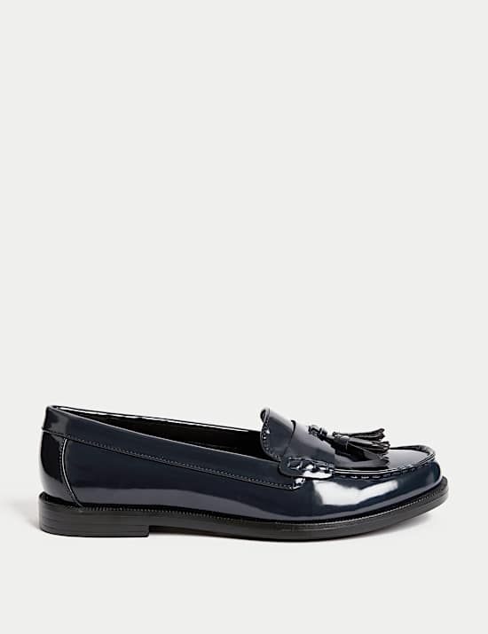 Patent Tassel Slip On Flat Loafers