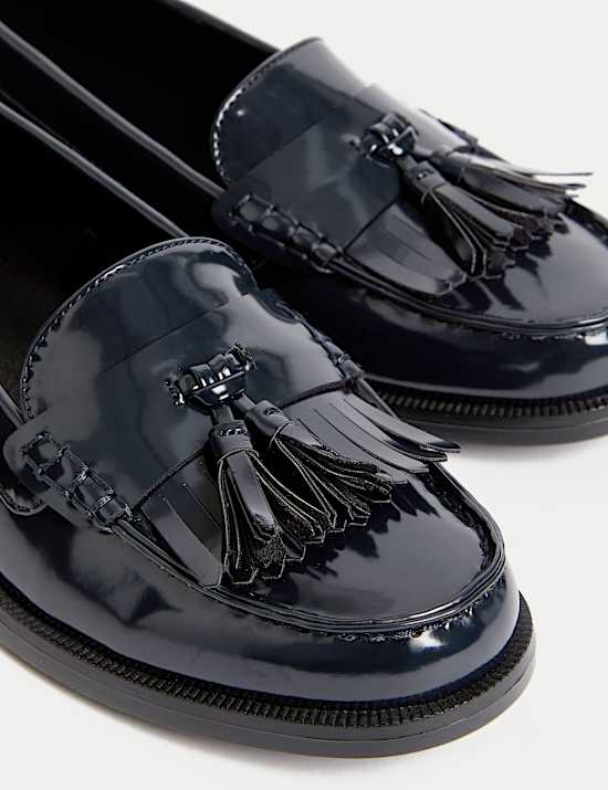 Patent Tassel Slip On Flat Loafers