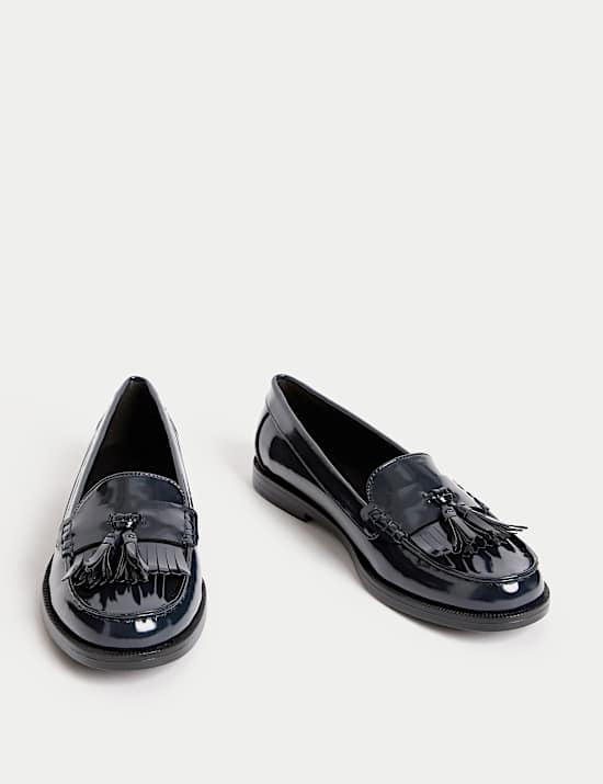 Patent Tassel Slip On Flat Loafers