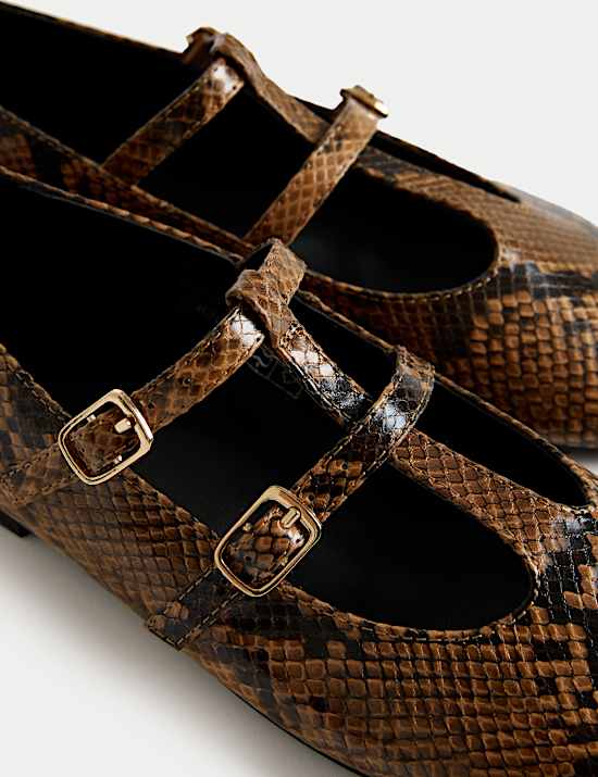 Snake Print Strappy Mary Jane Ballet Pumps