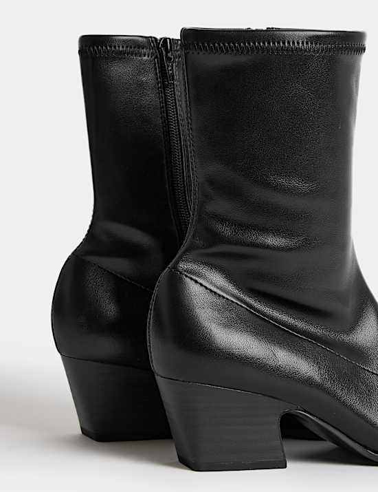 Block Heel Chisel Toe Sock Boots