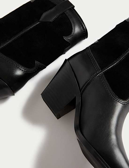 Bottines Cowboy en cuir à talons carrés