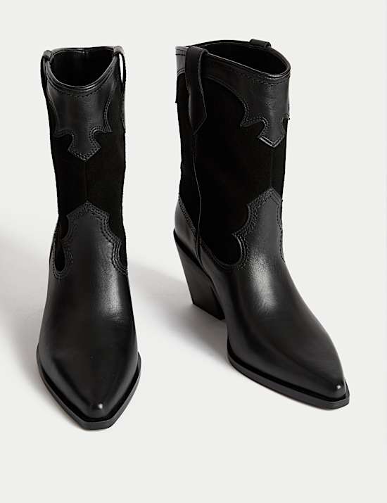 Bottines Cowboy en cuir à talons carrés