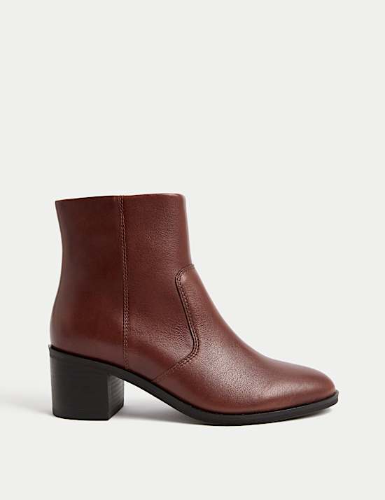 Wide Fit Leather Block Heel Ankle Boots