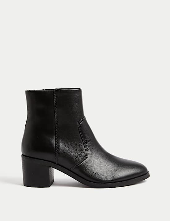 Wide Fit Leather Block Heel Ankle Boots
