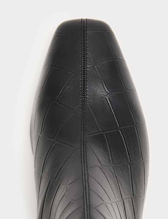 Leather Croc Block Heel Chisel Toe Ankle Boots