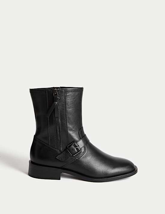 Leather Buckle Ankle Boots