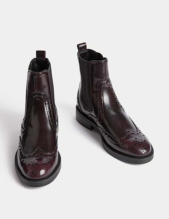 Chelsea Brogue Detail Block Heel Ankle Boots