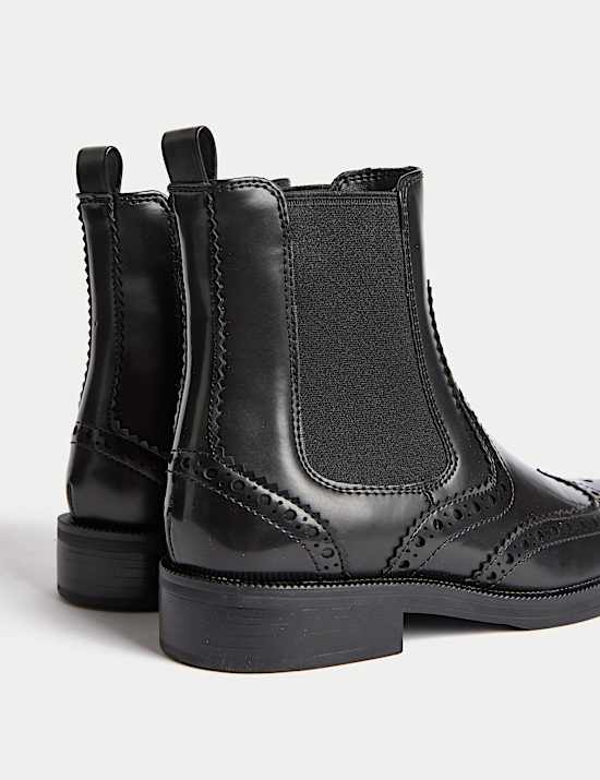 Chelsea Brogue Detail Block Heel Ankle Boots
