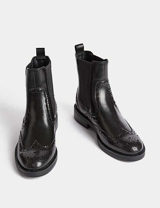 Chelsea Brogue Detail Block Heel Ankle Boots