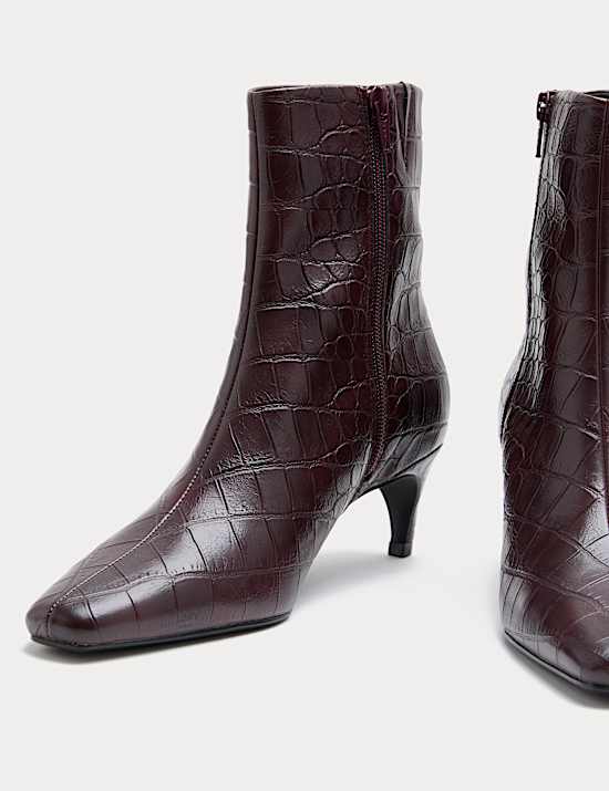 Croc Chisel Toe Kitten Heel Ankle Boots