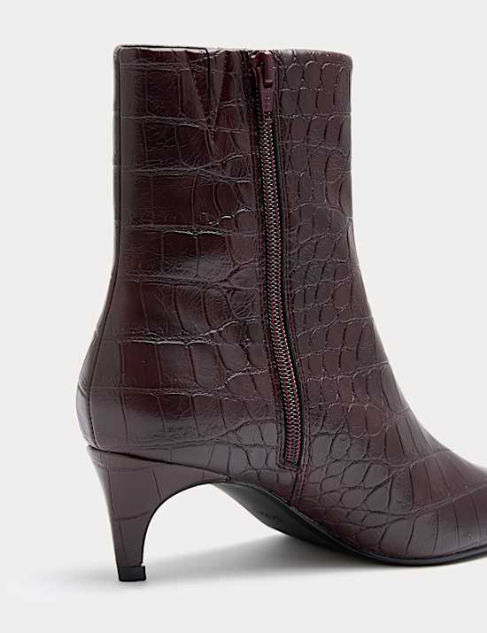 Croc Chisel Toe Kitten Heel Ankle Boots