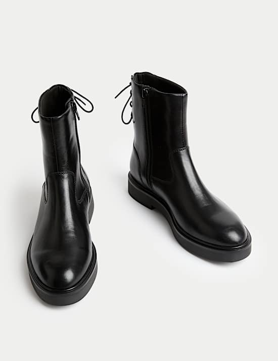 Leather Block Heel Ankle Boots