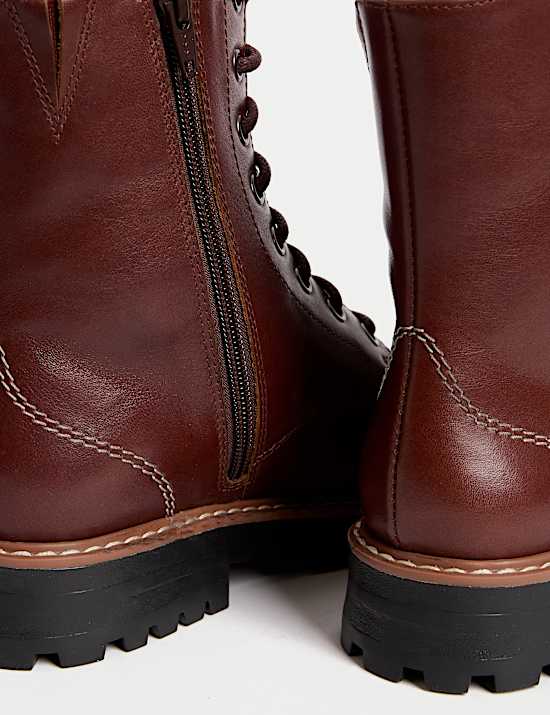 Leather Lace Up Block Heel Ankle Boots