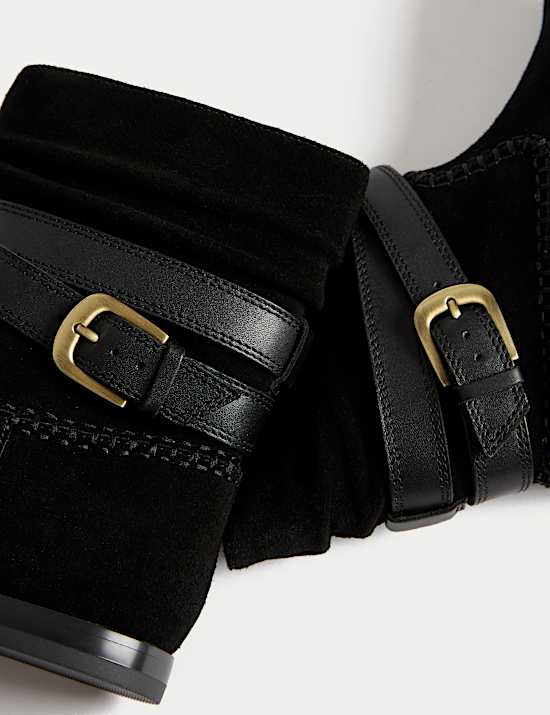 Suede Ruched Flat Ankle Boots