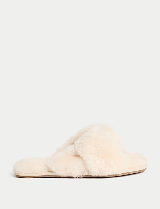 Nazouvací pantofle s otevřenou špičkou a uzlem s ovčí kůže