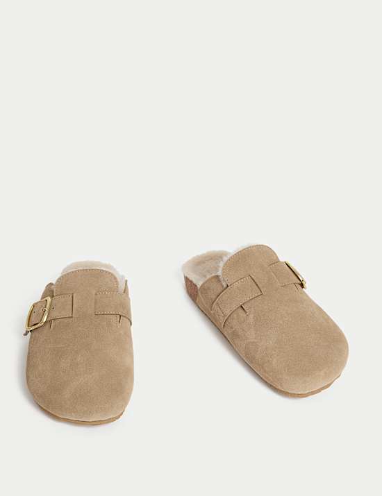 Suede Faux Fur Lined Clog Mule Slippers