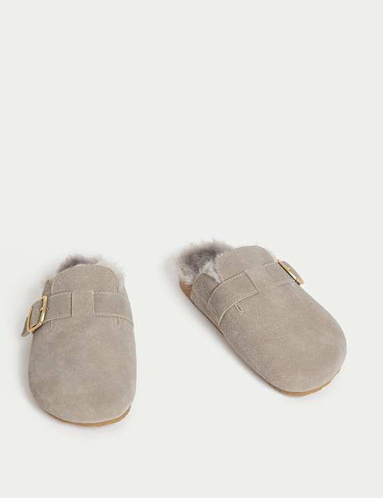 Suede Faux Fur Lined Clog Mule Slippers