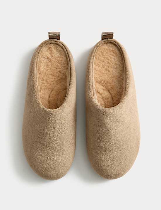 Faux Fur Lined Back Tab Mule Slippers