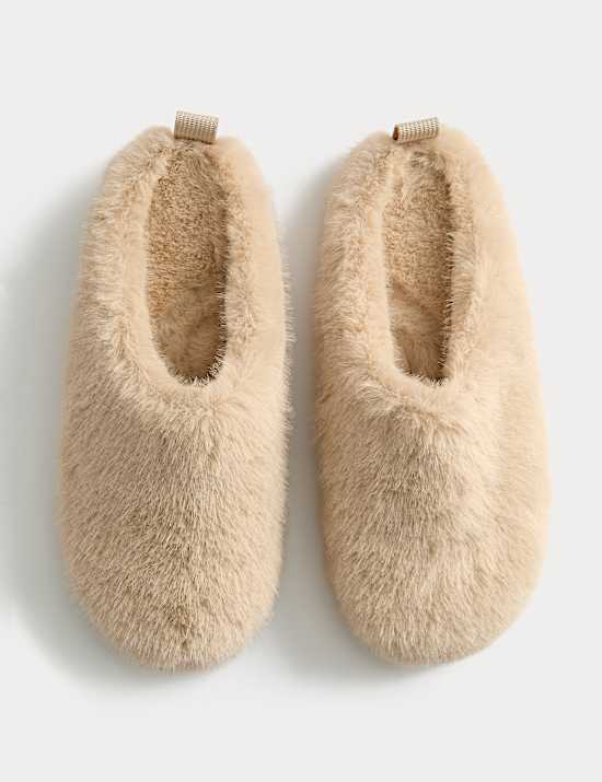 Faux Fur Back Tab Mule Slippers