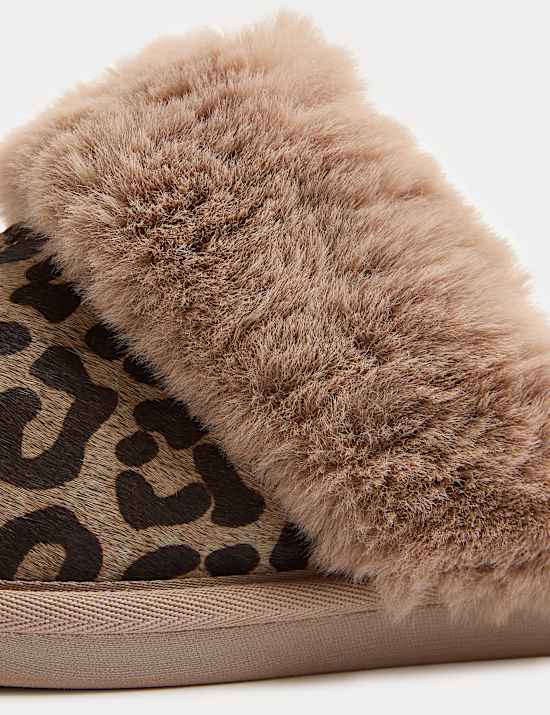 Suede Leopard Print Mule Slippers