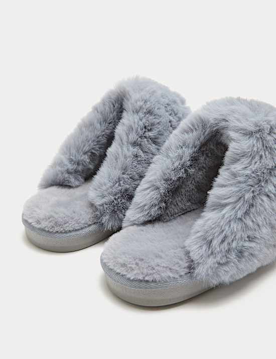 Suede Faux Fur Trim Mule Slippers