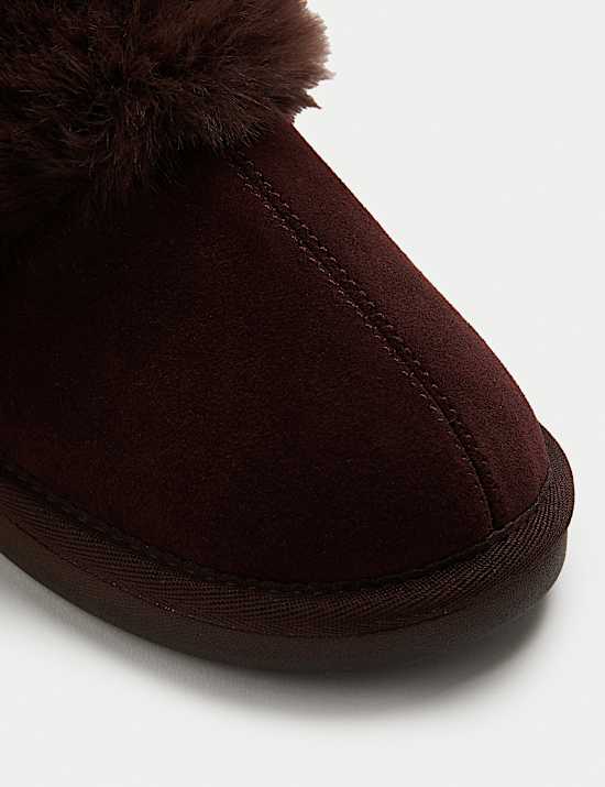 Suede Faux Fur Trim Mule Slippers