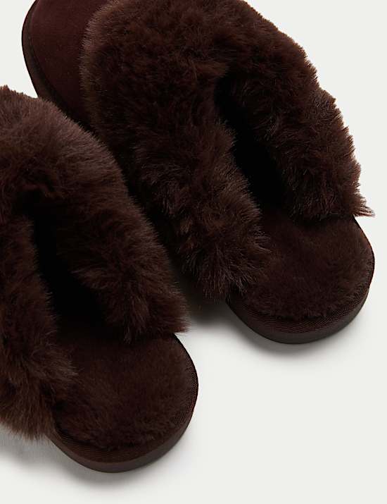 Suede Faux Fur Trim Mule Slippers