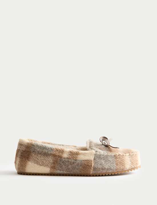 Chaussons style mocassins à carreaux à bout rond ornés d'un nœud