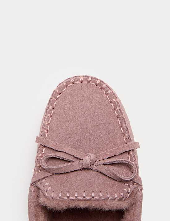 Suede Stitch Detail Moccasin Slippers