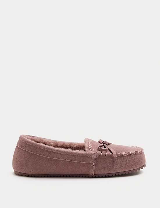 Suede Stitch Detail Moccasin Slippers