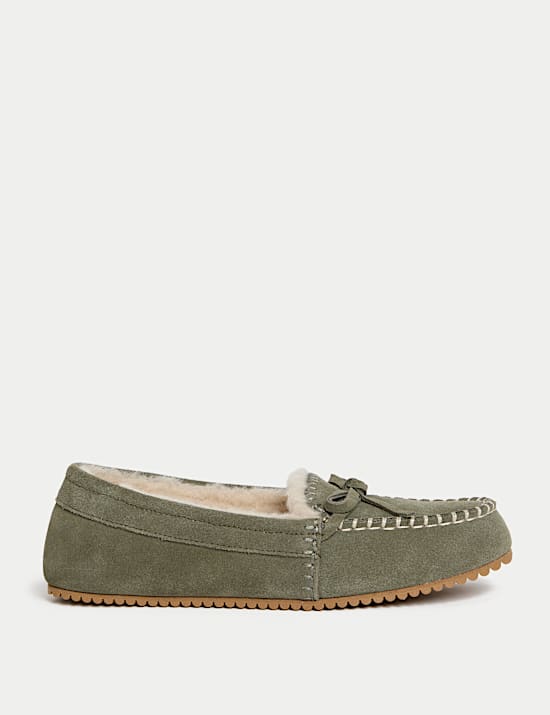 Suede Stitch Detail Moccasin Slippers