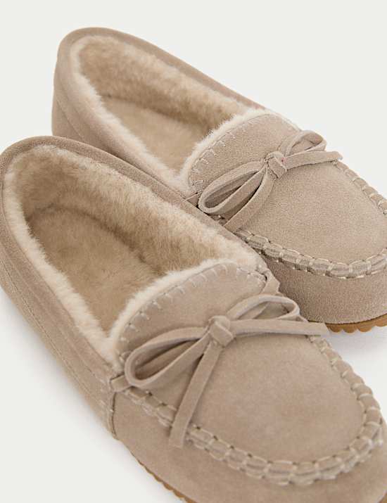 Suede Stitch Detail Moccasin Slippers