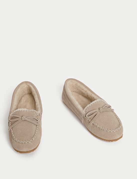 Suede Stitch Detail Moccasin Slippers