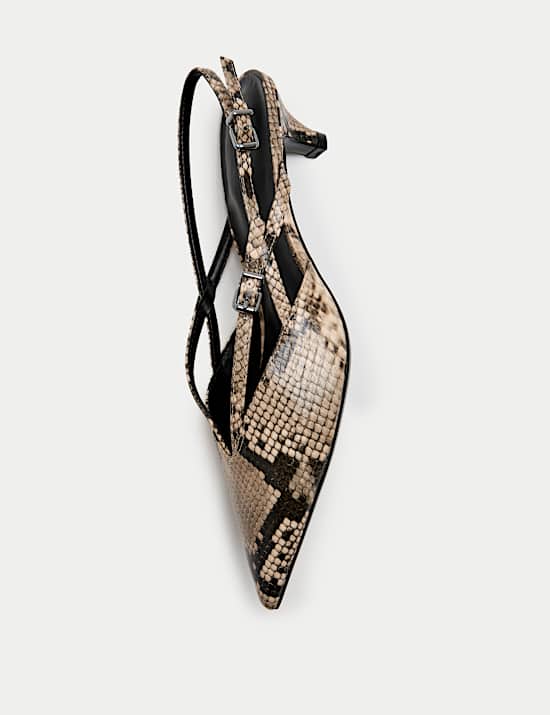 Slingbacks met kittenhak en slangenprint