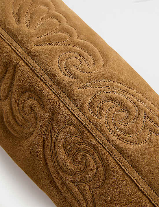 Suede Cowboy Embroidered Knee High Boots