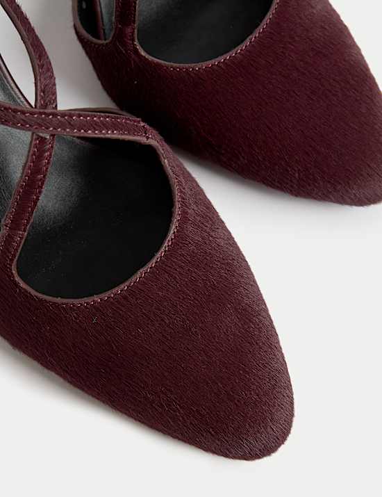 Leather Cross Strap Almond Toe Slingback Shoes