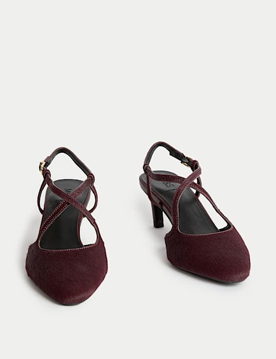 Leather Cross Strap Almond Toe Slingback Shoes