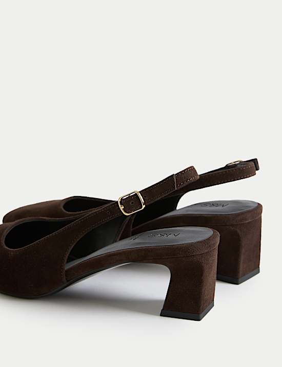 Suède schoenen met vierkante neus en open hak