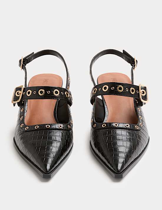 Croc Strappy Kitten Heel Court Shoes