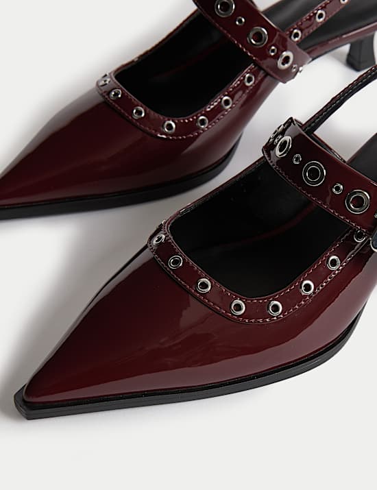 Patent Strappy Kitten Heel Slingback Shoes