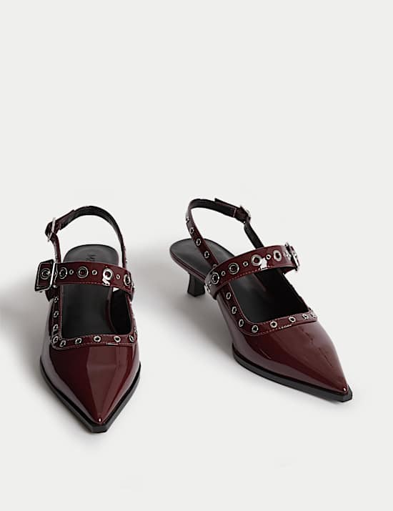 Patent Strappy Kitten Heel Slingback Shoes