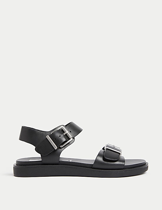 Leather Buckle Flat Sandals