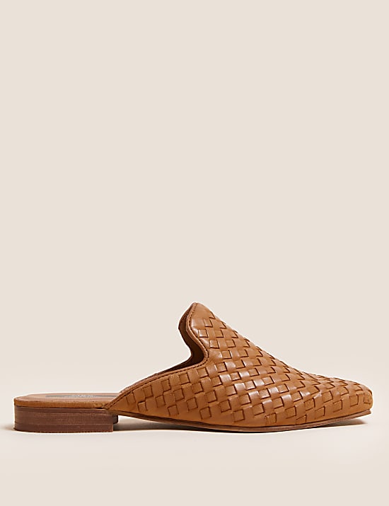 Leather Woven Flat Mules